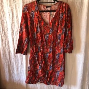 Womens Venus Shirt dress red paisley pattern 3/4 sleeve size 6